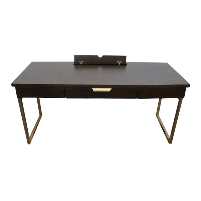 Martin Furniture Axis Collection Contemporary Modern 64" Writing Desk - Mocha Finish W. Bronze Finished Metal Frame For Sale - Image 9 of 15