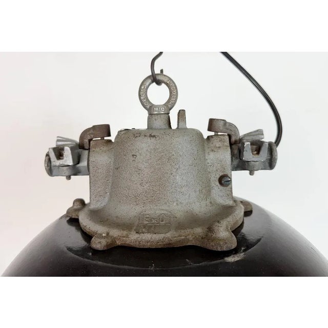 Mid-Century Modern Industrial Black Enamel and Cast Iron Cage Pendant Light, 1960s For Sale - Image 3 of 18