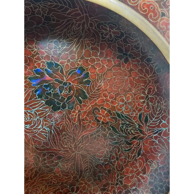 Vintage Cloisonne Enamel 12" Wide X 3-3/4" Tall Vintage Chinese Centerpiece Bowl Vase For Sale - Image 9 of 13
