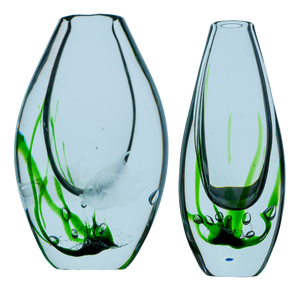 Seaweed & Fish Vases by V. L. Kosta, Set of 2