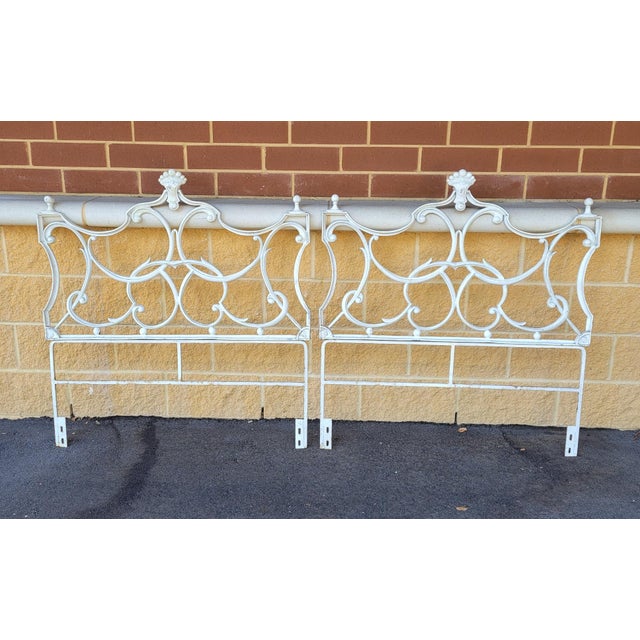 Antique French Italian Style White Cast Iron Twin Bed Headboards a