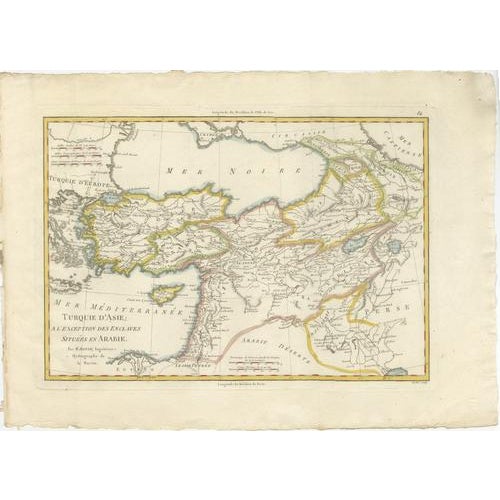 A finely engraved and beautifully hand-colored 18th-century map titled Turquie d’Asie, created by the distinguished French...