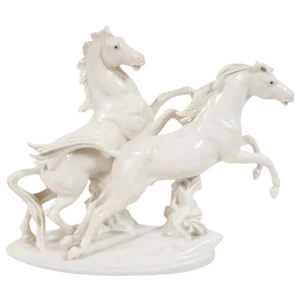 Art Deco White Porcelain Galloping Horse Sculptures Signed by Karl Ens
