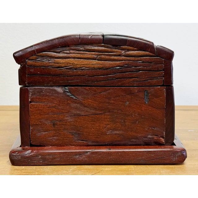 Brown Vintage Distressed Wood Hinged Lid Box For Sale - Image 8 of 10