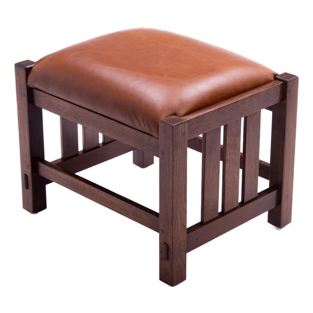 L. & J. G. Stickley Footstool Leather Oak Mission Art & Crafts For Sale