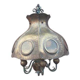 Mid 19th Century Gothic Style Italian Tole Hanging Slag Glass Lamp For Sale