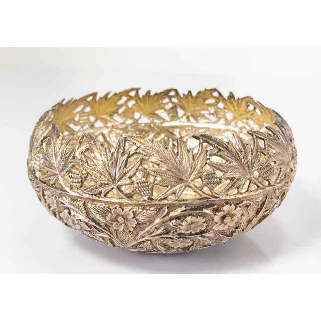 Metal Mid 20th Century South East Asian Sterling Silver Repousse Basket Bowl For Sale - Image 7 of 7