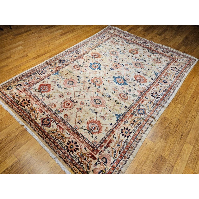 1900 - 1909 Vintage Persian Mahal Sultanabad Rug, Hand-Knotted Wool, Geometric Pattern, 9x12, Ivory & Blue For Sale - Image 5 of 18