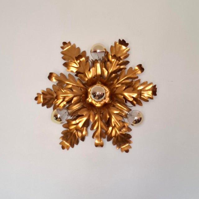 Gold Mid-Century Modern Four-Light Ceiling Lamp, Italian, 1970s For Sale - Image 8 of 18