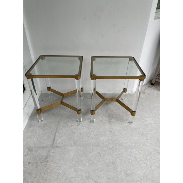Pair of Acrylic (Lucite) and Brass Side Tables For Sale In Miami - Image 6 of 6