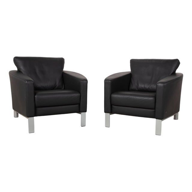 Black Leather 1200 Armchairs from Rolf Benz, Set of 2 For Sale