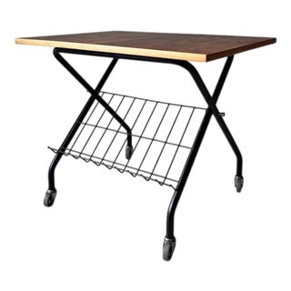 Vintage Scandinavian Reading Trolley in Teak, Metal, and Brass, 1960s For Sale