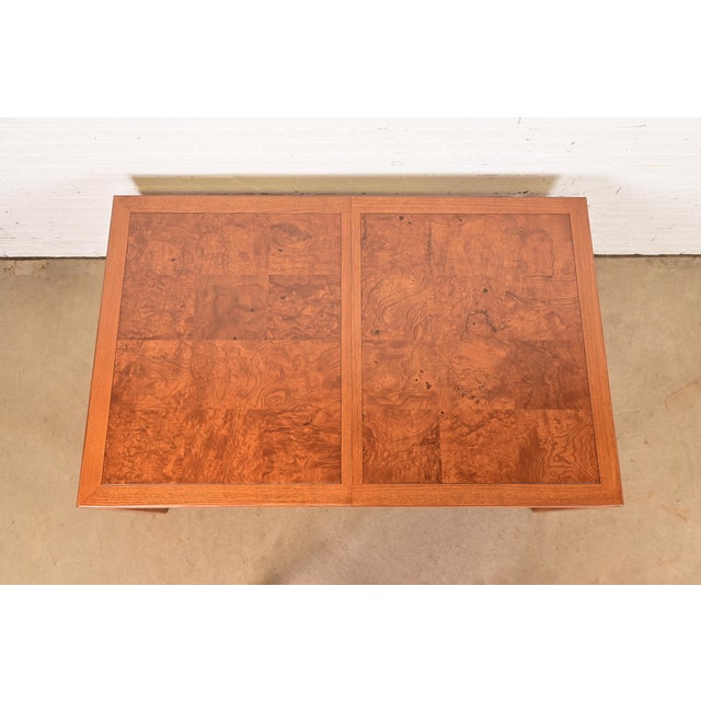 1970s Henredon Mid-Century Modern Burl Wood Parsons Dining Table, Newly Refinished For Sale - Image 5 of 12