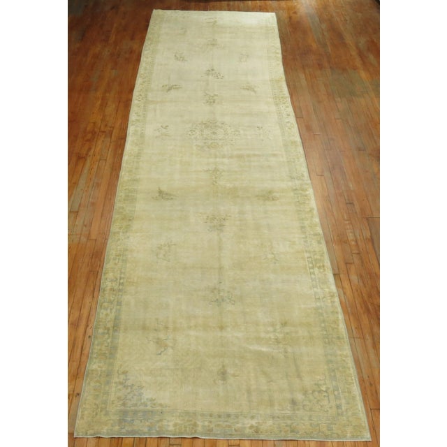 Beige 19th Century Beige and Green Chinese Gallery Corridor Rug - 5' x 19'2" For Sale - Image 8 of 12