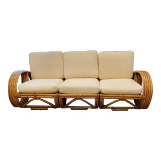 1940s Paul Frankle Style Five-Strand "Reverse Pretzel" Rattan Sofa For Sale