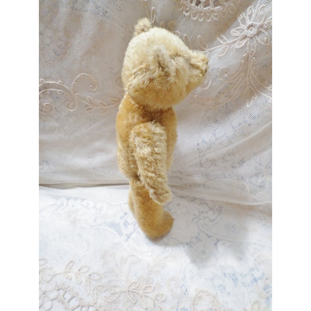 1910s Antique Steiff 1908 Teddy Bear 11" Yellow Mohair Fully Jointed With Glass Eyes Attributed For Sale - Image 5 of 8
