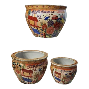 Mid 20th Century Chinese Fishbowl Trio - Garden Motif