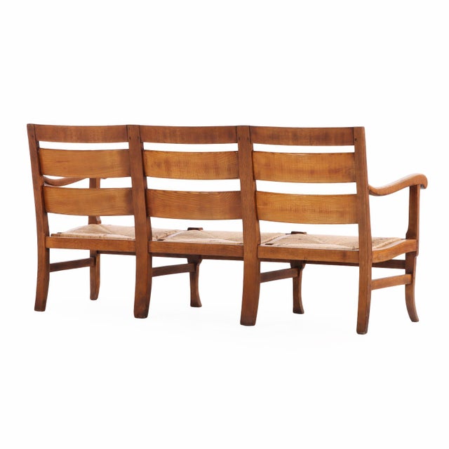 French Country A French Elm Triple-Seat Bench, C. 1960. For Sale - Image 3 of 6