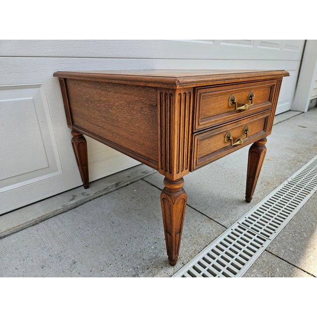 Henredon Henredon Walnut Banded Top Two Drawer Side Table For Sale - Image 4 of 11