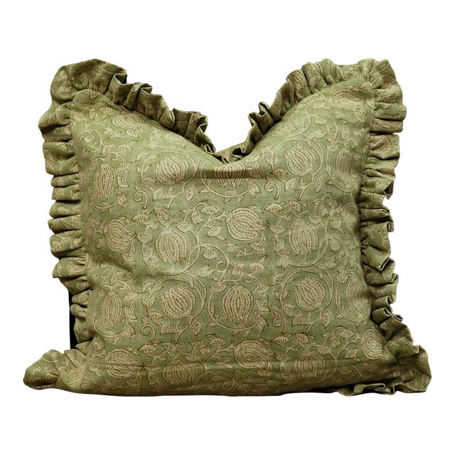 Fabdivine Elegant Handmade Linen Pillow Cover Floral Block Print Design- 18x18 Inch, 6Kamal For Sale