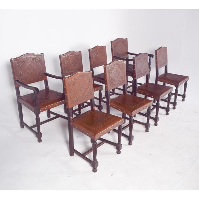 Chairs with Studded Leather Backs and Seats, Set of 8 For Sale - Image 11 of 12