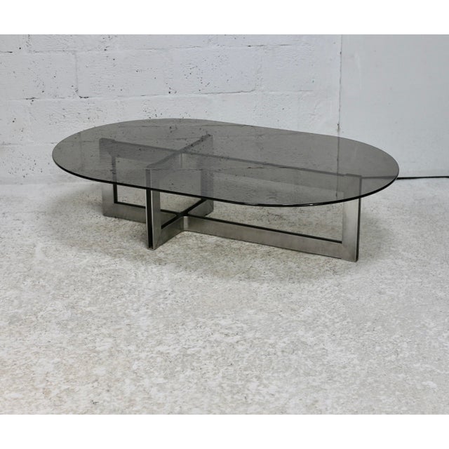 Coffee Table with Steel Base and Smoked Glass, 1970s For Sale - Image 18 of 18