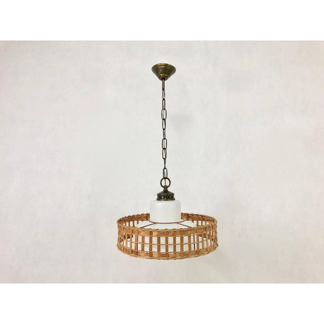 Vintage Wicker and Brass Pendant Lamp, 1970s For Sale - Image 4 of 15