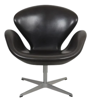 Swan Chair in Black Grace Leather by Arne Jacobsen