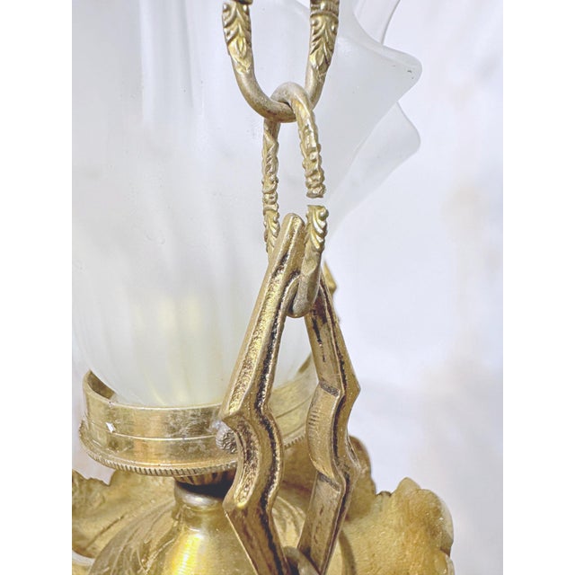 Metal Vintage Brass Lantern With Frosted Lily Shaped Glass Shade For Sale - Image 7 of 8