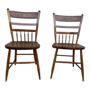 Mid 20th Century Pair of Vintage Hitchcock Primitive Style Plank Seat Dining Side Chairs