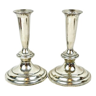 Vintage Weighted Silver-Plated Candle Sticks-A Pair For Sale