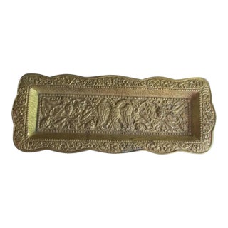 Vintage European Brass Pen Tray With Royalty, Double Headed Eagle For Sale