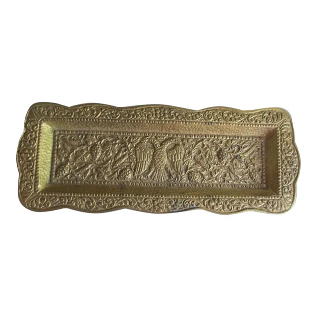 Vintage European Brass Pen Tray With Royalty, Double Headed Eagle For Sale