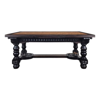 Breton Extendable Table in Carved Oak with Parquet Top For Sale