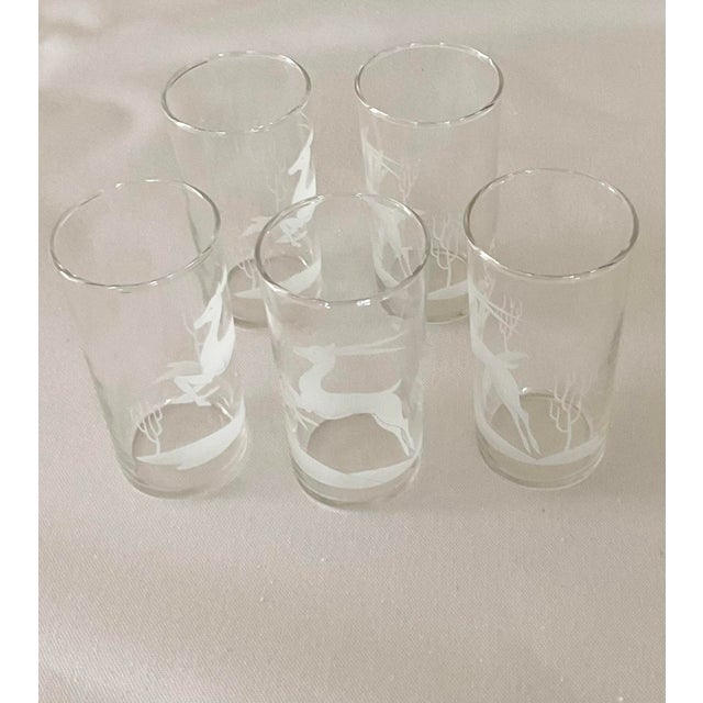Mid 20th Century Vintage Mid-Century Modern Etched Gazelle Highball Glasses- Set of 5 For Sale - Image 5 of 13