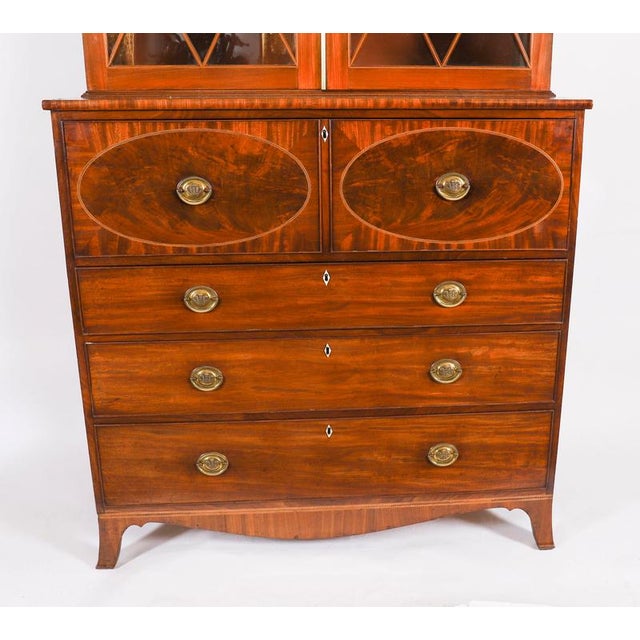 Antique George III Inlaid Flame Mahogany Secretaire Bookcase, 1815 For Sale - Image 6 of 18