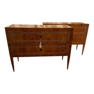 Vintage 20th Century Italian Neoclassical Commodes With Greek Key Inlay-A Pair For Sale