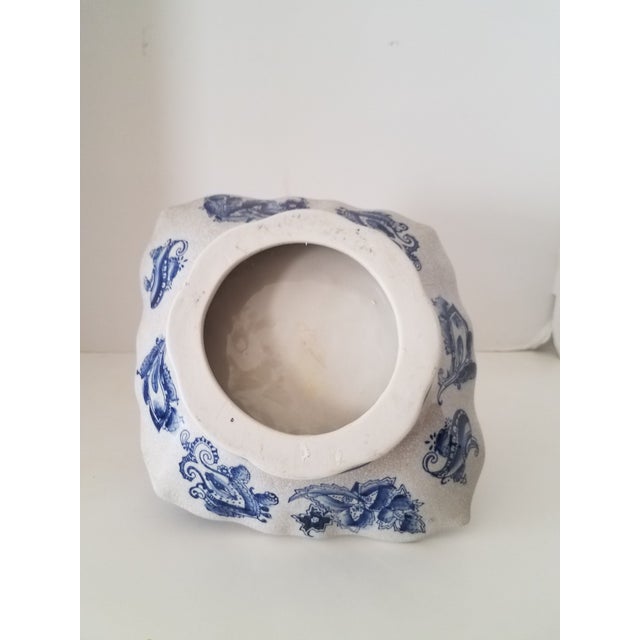 Vintage Baum Bros. Formalities Blue and White Crackled Glass Ceramic Basket For Sale In Phoenix - Image 6 of 7