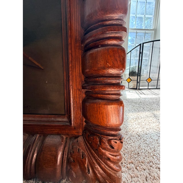 Large Antique European Cavalier Interior Scene Oil Painting in Carved Wood Frame For Sale - Image 11 of 12