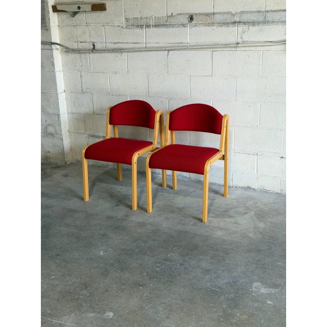 Wood Pair of Vintage Danish Duba Bentwood Dining Chairs Red Upholstery Scandinavian Modern For Sale - Image 7 of 8