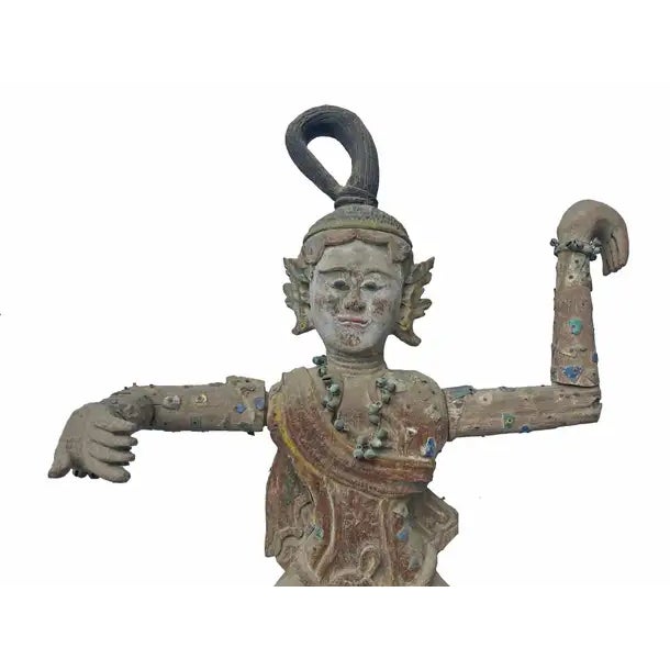 Folk Art Life-Sized Burmese Wooden Teak Nat Statue Spirit Guardians Pair, Early 20th Century For Sale - Image 3 of 17