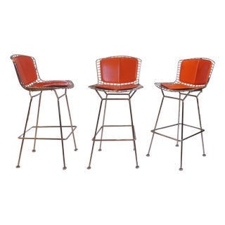 Knoll Bertoia Bar Stools Designed by Harry Bertoia With Cushion, Set of 3 For Sale