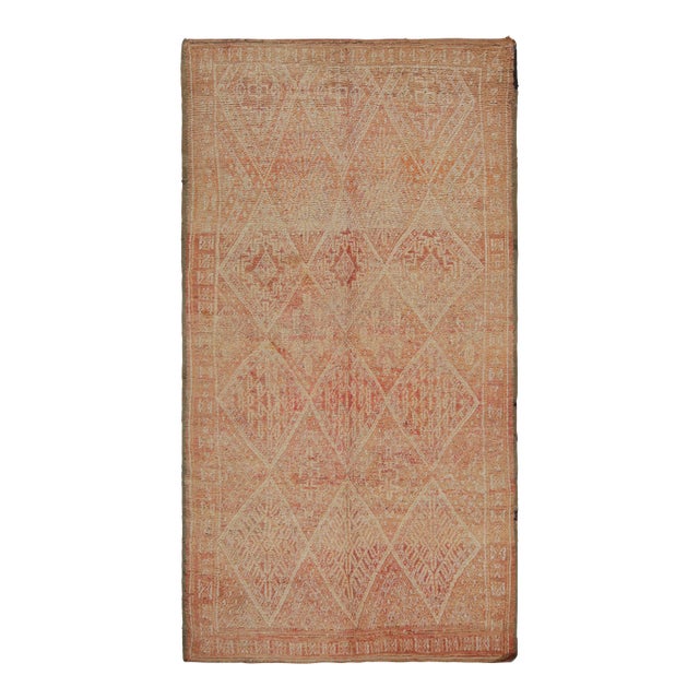 1950s Vintage Azilal Moroccan Rug With Red Orange and White Patterns by Rug & Kilim For Sale
