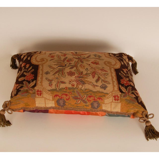 19th Century Antique French Needlepoint Pillow Throw Cushion Antique Animal Medallion For Sale - Image 5 of 12