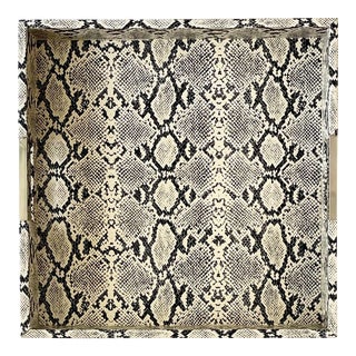 Black-And-White Faux Snake Skin Tray With Chrome Handles For Sale