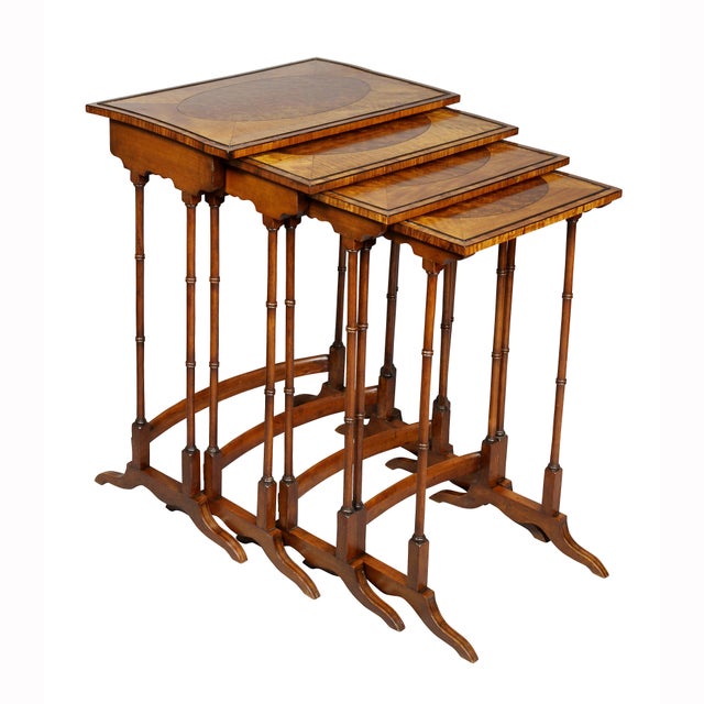 Late 19th Century Edwardian Satinwood and Amboyna Quartetto Tables - Set of 4 For Sale - Image 11 of 11