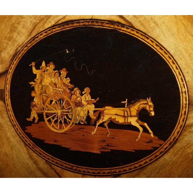 Victorian Double Sided Serving Tray on Bamboo Stand Brass Handles Marquetry Top For Sale - Image 18 of 18