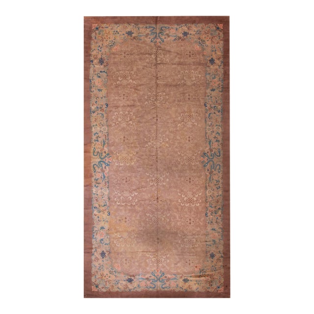 1920s Neutral Purple Floral Antique Chinese Crane Large Oversized Big Peking Rug For Sale