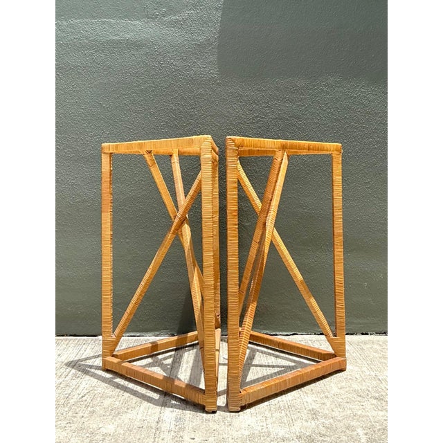 Vintage Wrapped Rattan Dining Table Pedestal For Sale - Image 11 of 16