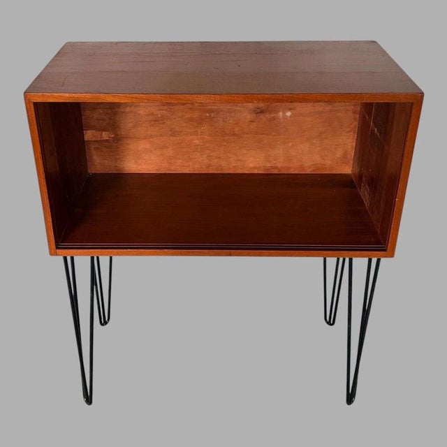 Mid-Century Modern Teak Open Media Cabinet on Hairpin Legs For Sale - Image 3 of 7